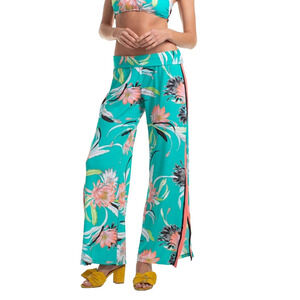 Trina Turk Pants Womens L Swim Cover Up Side Slit Floral Tropical Beach Vacation